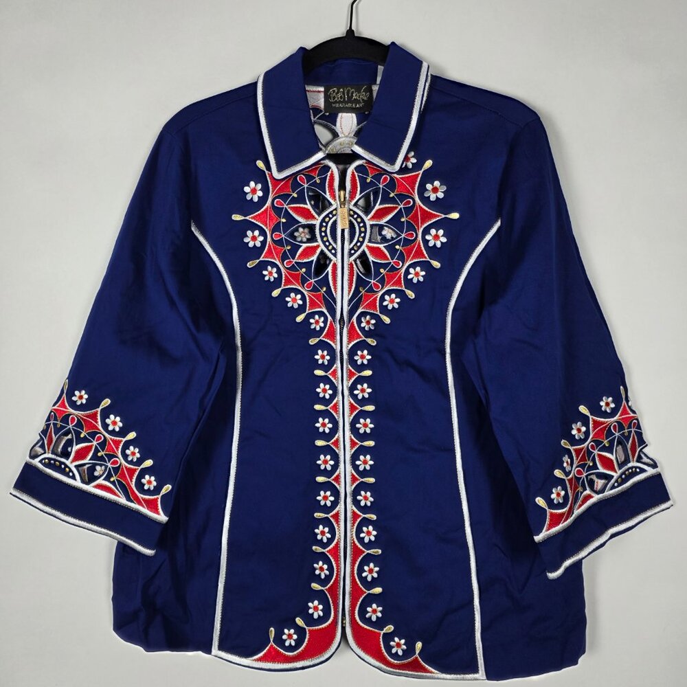 Vintage Bob Mackie Wearable Art Metallic Embroidered Womens Medium Blue Jacket - Picture 1 of 6